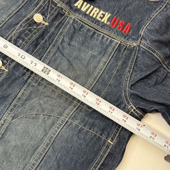 VTG Avirex USA Embroidered Patch Button Up Denim Jean Jacket Youth M Y2K Eagle - Picture 5 of 9